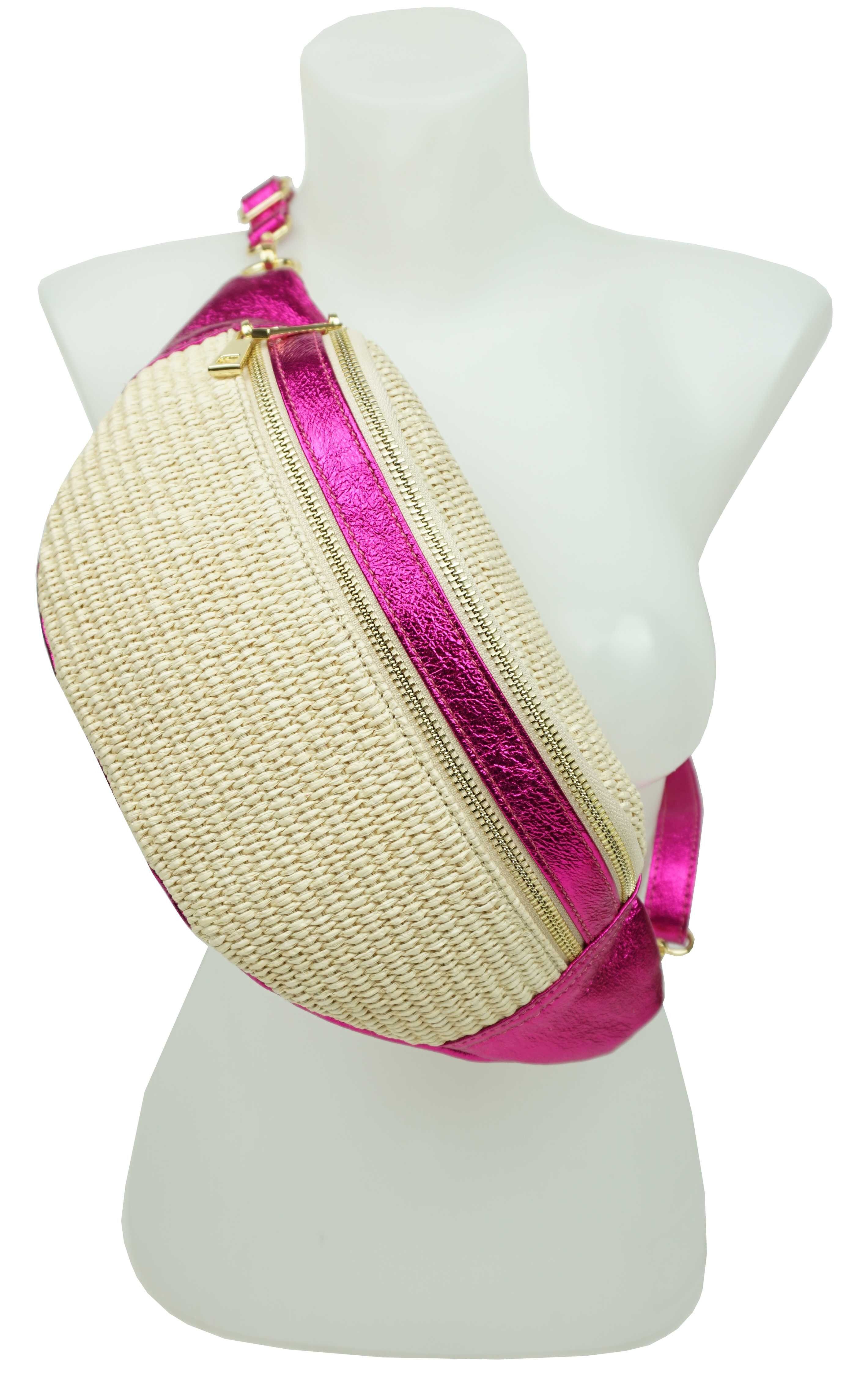 Sac banane en croûte de cuir garni raphia Venise 53013