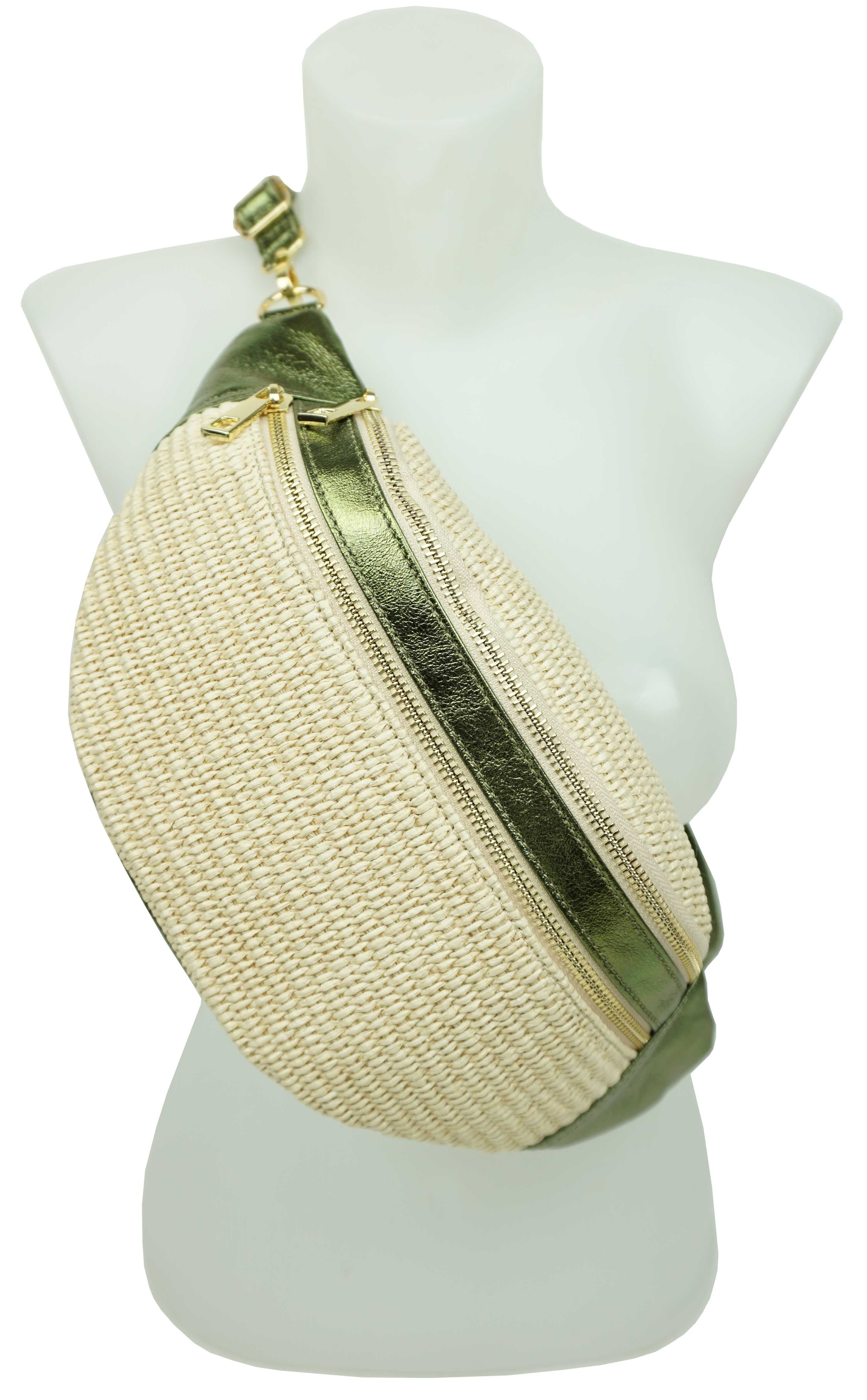 Sac banane en croûte de cuir garni raphia Venise 53013