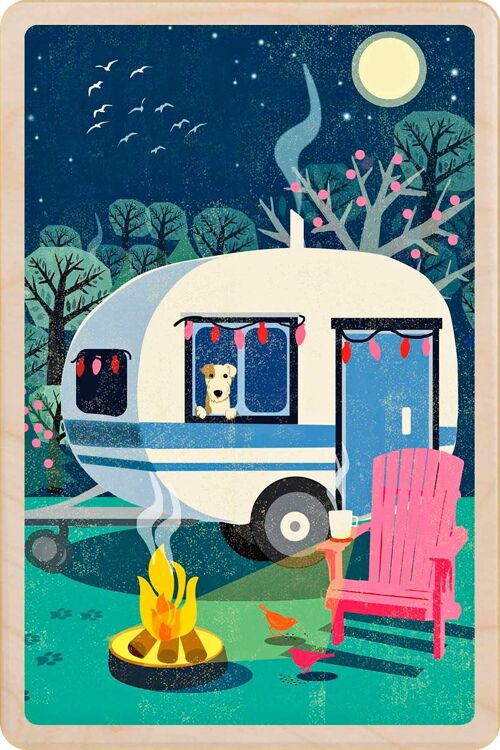 Wooden Postcard COSY CARAVAN Card