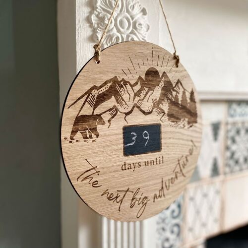 The Next big Adventure Countdown Wooden Hanging Disc Sign