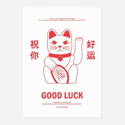Postcard 'the lucky cat' red