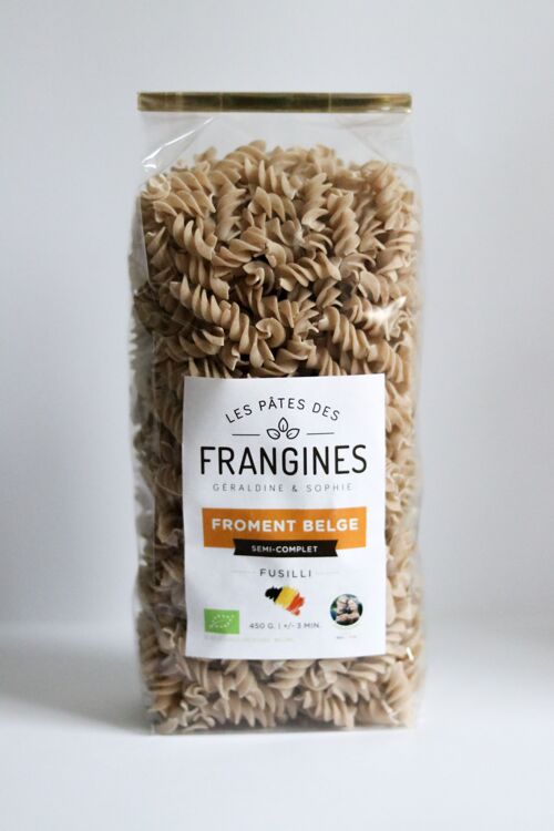 [100% Belge] Pâtes FRANGINES froment (wallonie) - Fusilli SEMI-COMPLETS - 450gr