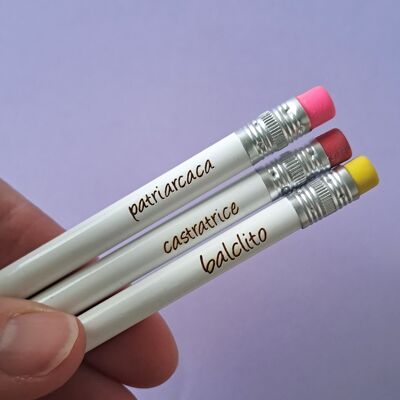 Lot de 3 crayons à message féministe Balclito Patriarcaca Castratrice cadeau printemps