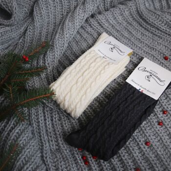 Chaussettes en laine à torsades anthracite 4