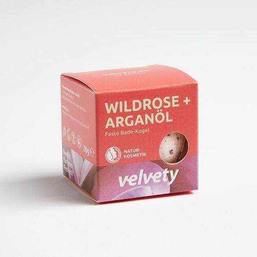 Velvety Feste Badelotion Kugel Wildrose + Arganöl 50g