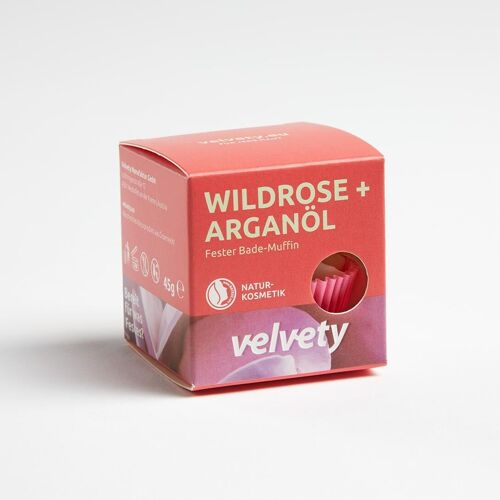 Velvety Feste Badelotion Muffin Wildrose + Arganöl 45g