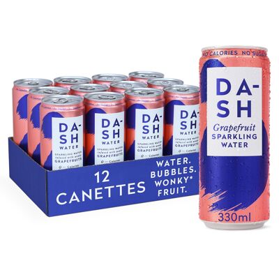 DASH Water Grapefruit – Grapefruit flavored sparkling water. NO Sugar, NO Sweetener, NO calories – Infused with Rejected Fruits - 33cl can