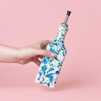 Grande bouteille d'huile 475 ml / CARRÉ CORAIL moucheté bleu et vert