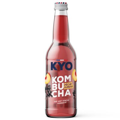 KYO bottiglia in vetro 33cl Kombucha Pesca Sambuco Biologico - Frizzante - a basso contenuto di zucchero - senza alcool e artigianale
