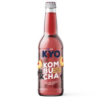 KYO bouteille verre 33cl Kombucha Pêche Baies de Sureau bio - Pétillant - faible en sucre - sans alcool et artisanal 1