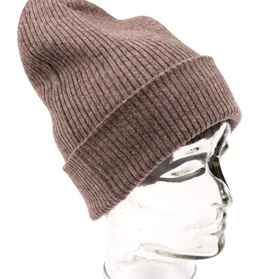 Ribbed cashmere beanie hat with cuff