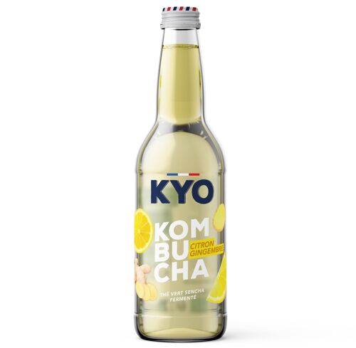 KYO bouteille verre 33cl Kombucha Citron Gingembre Bio - Pétillant - faible en sucre - sans alcool et artisanal