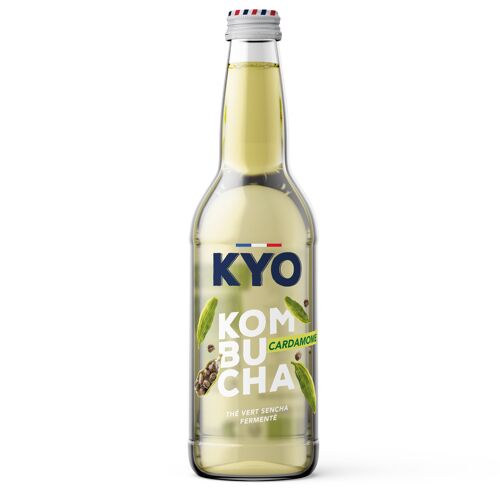 KYO bouteille verre 33cl Kombucha Cardamome Bio - Pétillant - faible en sucre - sans alcool et artisanal