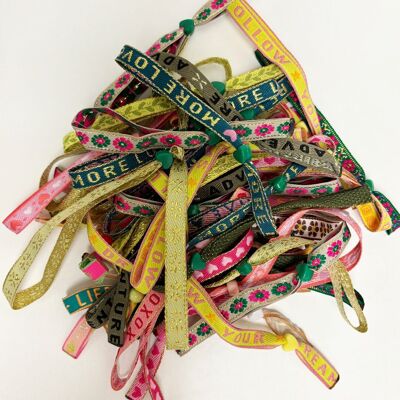 Summery adjustable ribbon bracelets mix green | festival bracelets