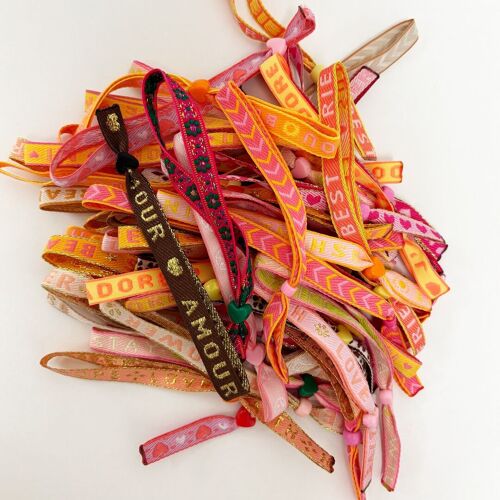 Summery adjustable ribbon bracelets mix orange | festival bracelets