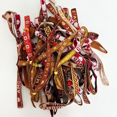 Summery adjustable ribbon bracelets mix red brown | festival bracelets