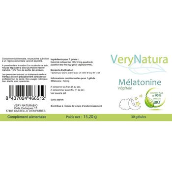 Mélatonine Végétale 95% de produits Bio : Sommeil & Stress 2