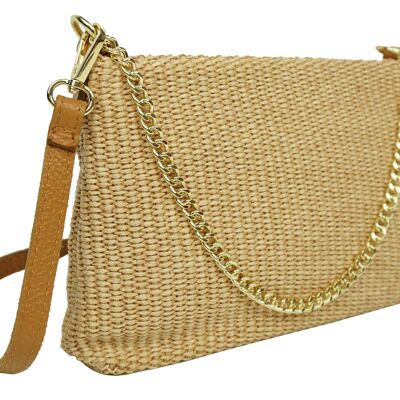 Mathilde leather-trimmed raffia shoulder bag D3205