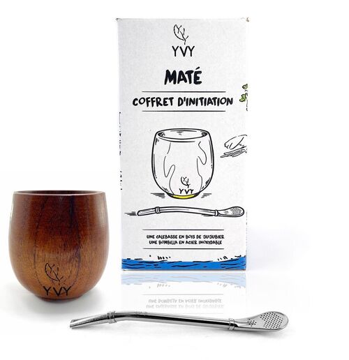 Coffret Initiation Maté | Calebasse en Bois Naturel & Bombilla en Acier Inoxydable | Coffret cadeau