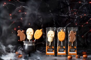 Sucettes au chocolat d'Halloween - Fantôme, crâne et citrouille 3