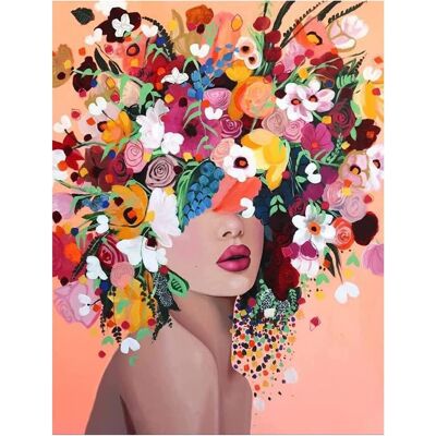Dipingi con i numeri "Una donna con fiori in testa" - 40x50 cm