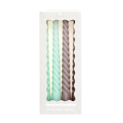 Twisted candles (pack of 4) - Mint green and taupe