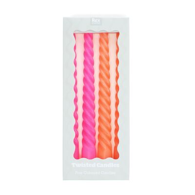 Twisted candles (pack of 4) - Bright pink and orange