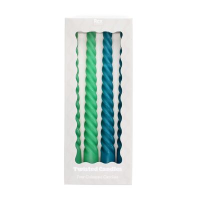 Bougies torsadées (pack de 4) - Vert et bleu