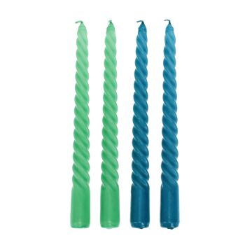 Bougies torsadées (pack de 4) - Vert et bleu 2