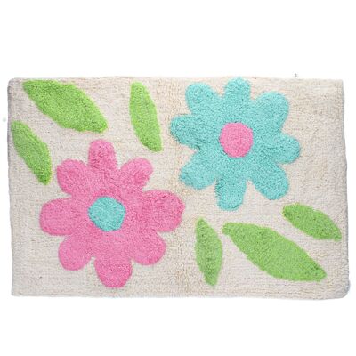 Tappetino da bagno in cotone capitonnè - Fiori verdi e rosa