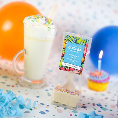 Birthday Cake - White Hot Chocolate Spoon with Sprinkles