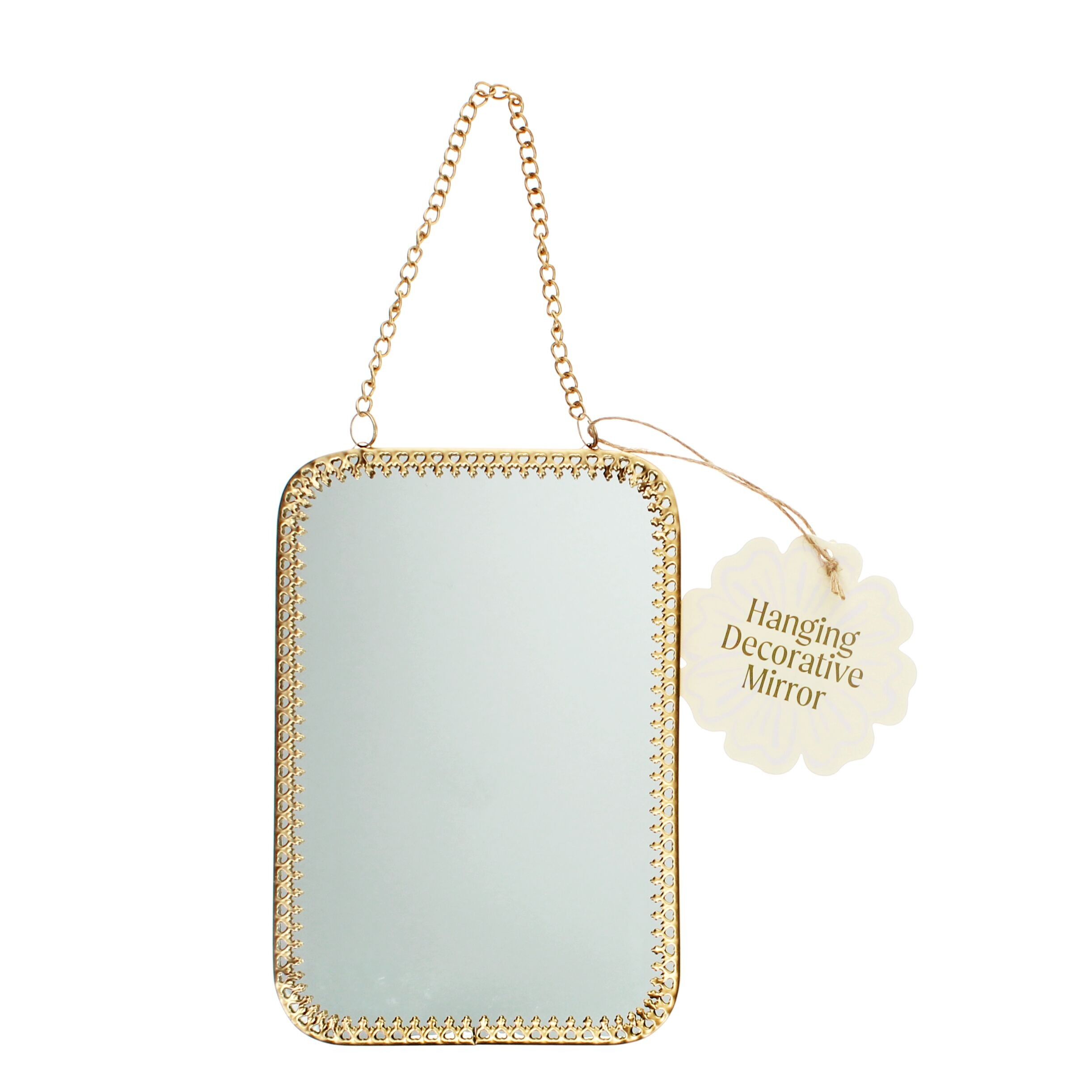 Rectangular hanging mirror (15.5cm x 10.5cm) - Gold tone