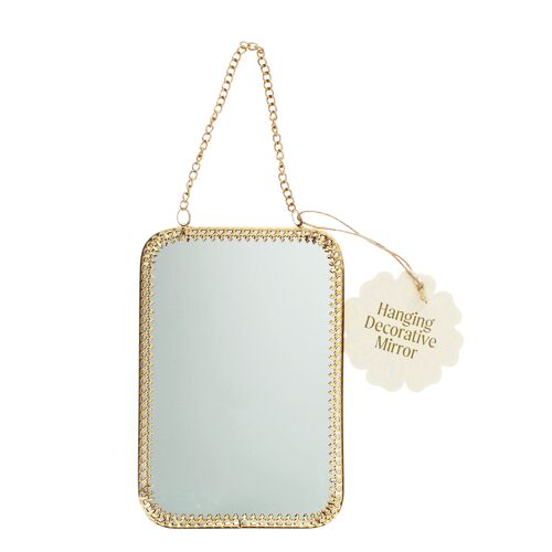 Hanging mirror (15.5cm x 10.5cm) - Rectangular, gold tone