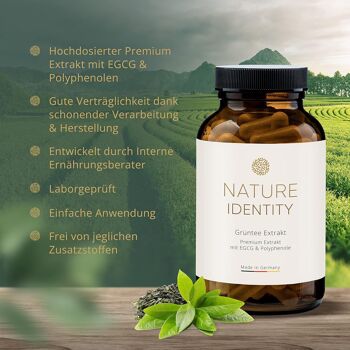 Capsules d'extrait de thé vert - 2250 mg par dose quotidienne d'extrait de thé vert avec 339 mg d'EGCG et 1120 mg de polyphénols - Haute biodisponibilité - 100 % fabriqué en Allemagne - Thé vert végétalien 2