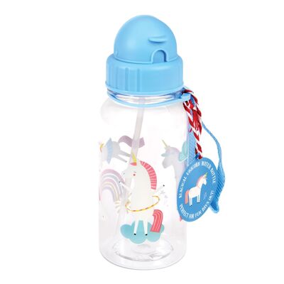 Botella de agua infantil con pajita 500ml - Unicornio Mágico