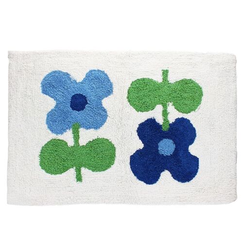 Tufted cotton bath mat - Blue flowers