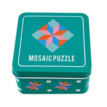 Puzzle mosaïque en bois dans une boîte métallique 2