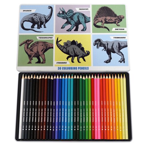 36 colouring pencils in a tin - Prehistoric Land