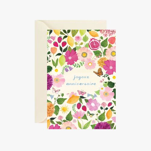 carte postale joyeux anniversaire fleurs