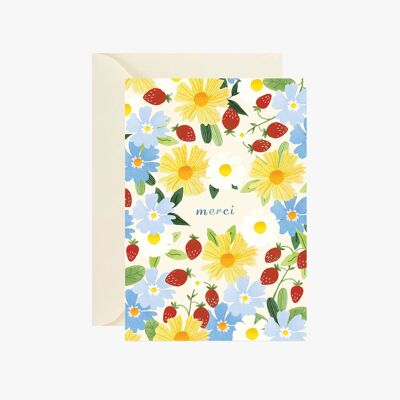 carte postale de remerciement et motif fleuri