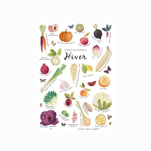 affiche décoration A4  fruits et légumes de saison - hiver