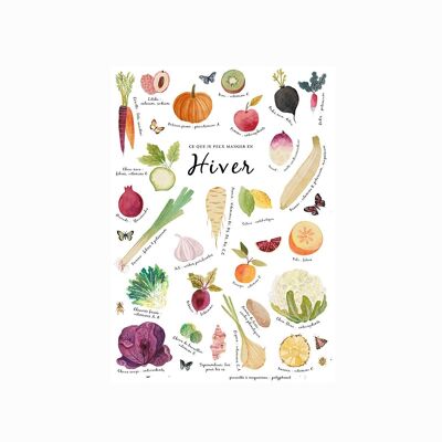 cartel decoración A4 frutas y verduras de temporada - invierno