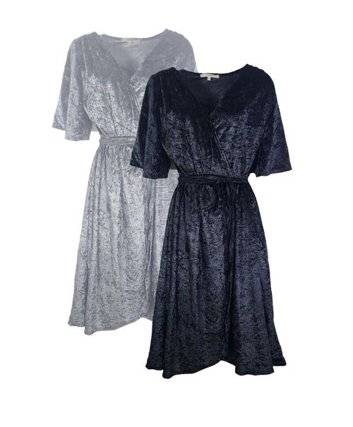 Women's clothing - Black and grey Code midi velvet wrap dresses