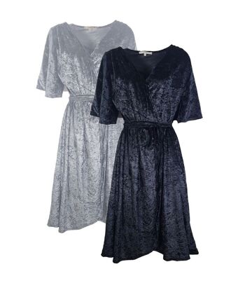 Vêtements femme - Robes portefeuille midi Code noires et grises en velours 1