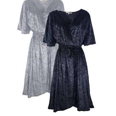 Women's clothing - Black and grey Code midi velvet wrap dresses