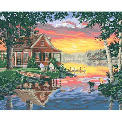 Peinture par numéros "Maison au bord de la rivière" - 40x50 cm
