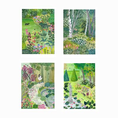 Set mit 4 dekorativen Wald- und Gartenpostern im A4-Format