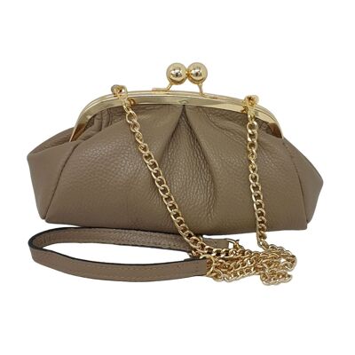 LEATHER OR PONNY SHOULDER CLUTCH WITH ORIGINAL CLIP CLOSURE AND GOLDEN CHAIN ​​AND LEATHER - B591 PRISCILLA