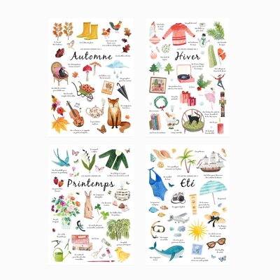 Set mit 4 dekorativen Postern im A4-Format mit hübschen saisonalen Dingen