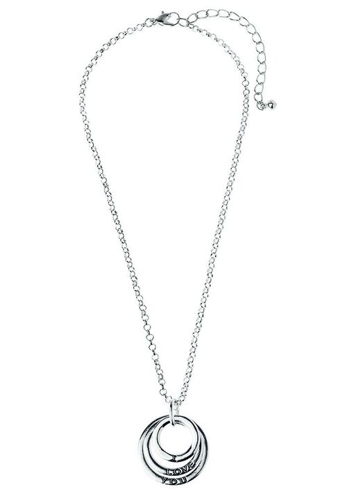 Love Trio Silver Link Necklace, Triple 'I Love You' Pendant